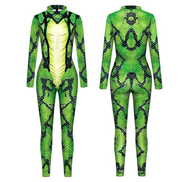 Grön orm-mönstrad bodysuit för kvinnor, djurdräkt cosplay party jumpsuit bodysuit-Perfet M