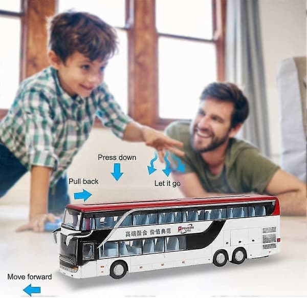 Mini dobbeltdekkerbussmodell for barn med lys og musikk (hvit)-Perfet