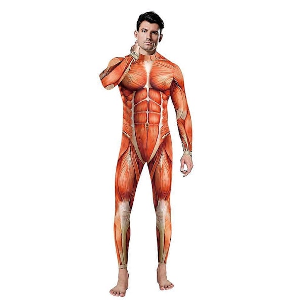 Halloween Cosplay Kostumer til Mænd Kvinder 3D Printet Muskel Menneskelig Anatomi Krop Bodysuit Jumpsuits-Perfet Style-B XL