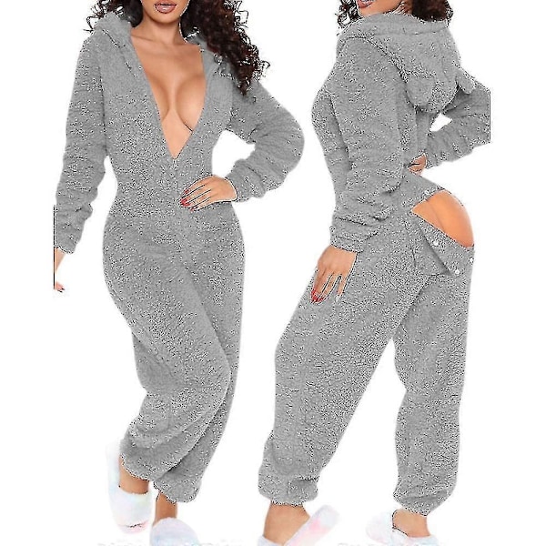 En-dels pyjamas lång varm borstad en-dels - Perfet grey xl