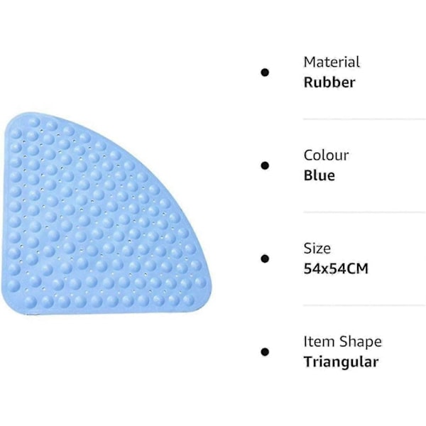 Gummikant Duschmatta Halksäker Kvadrant Badrumsmatta Antibakteriell Sugkoppsmätta för Dusch eller Badkar, Halksäker Badkarmatta, 54x54cm - Perfet Blue
