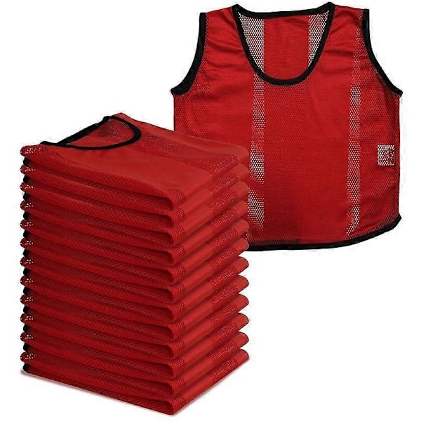 12-pak Sports Mesh Bibs Komfortable Under Fodbold Rugby Sport Børn/Voksne - Perfekt Red Kids (4-8 Years)