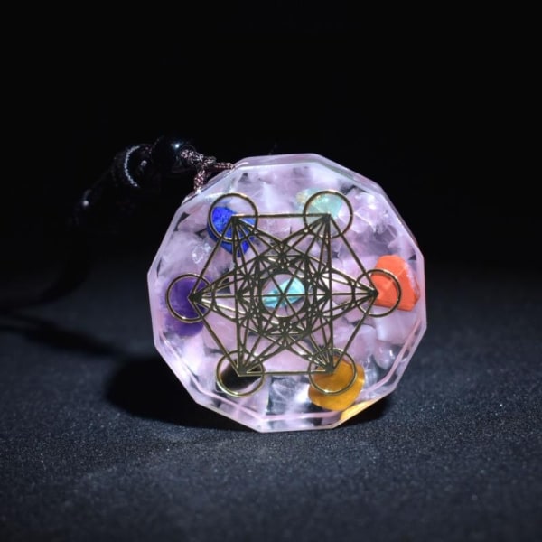 Orgonite hänge halsband Metatron Cube Resin hänge Cosmic He - Perfet Pink crystal