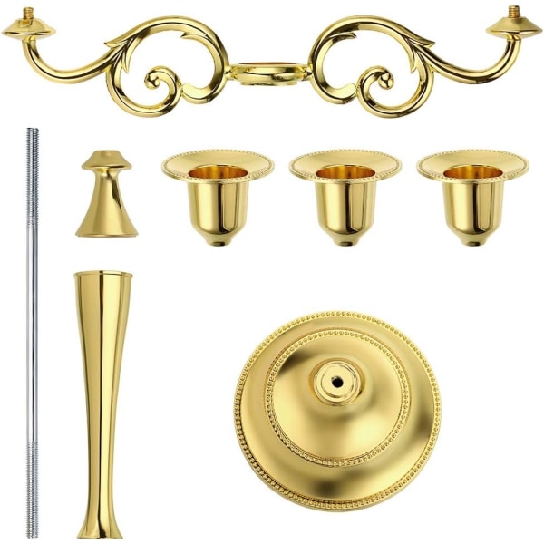 3 metal kandelabre - lysestager til formelle begivenheder, bryllupper, kirke, ferieindretning, Halloween, gylden tone gold