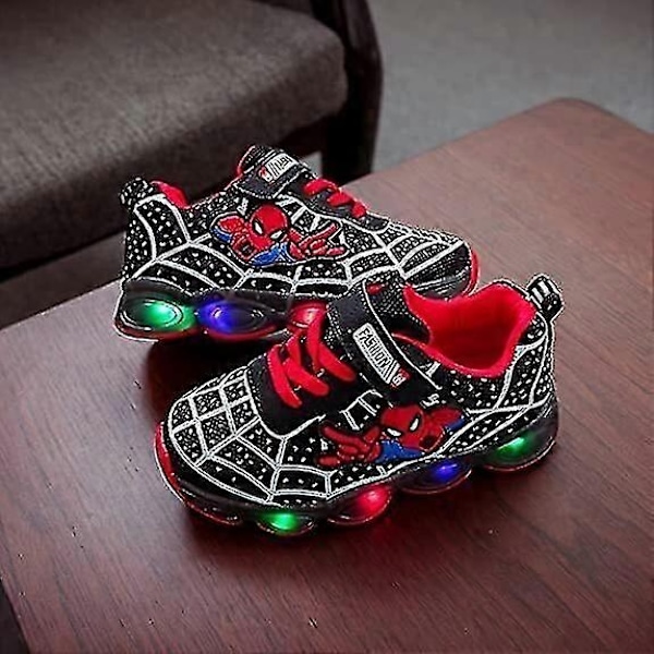 Barn Sportskor Spiderman Lysande Sneakers Barn LED Självlysande Skor för Pojkar - Perfekt Black 29