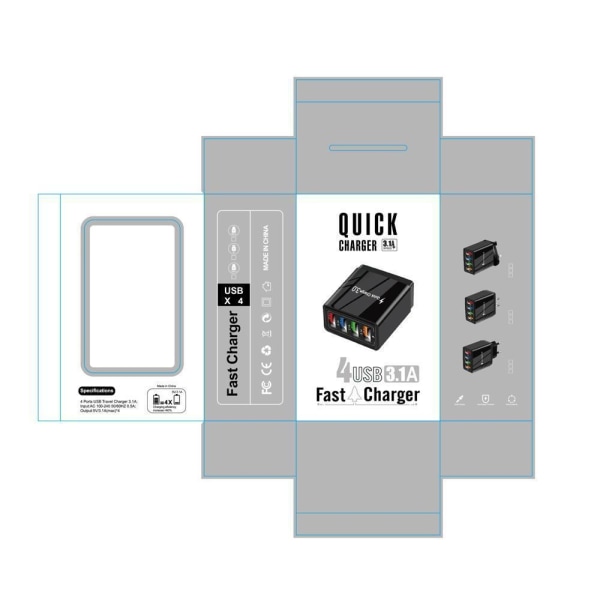 väggadapter med 4 LED-portar - Perfet multifärg one size