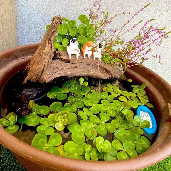 Fiskande Katt Ornament Akvarium Dekoration Akvarium Landskapsarkitektur Tecknad Katt Staty Mini Resin Figurin Hemdekorationer-Perfet style three