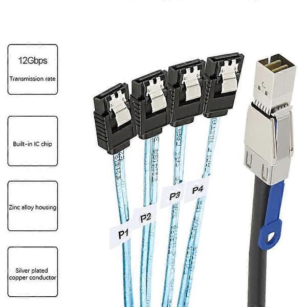 Mini SAS HD SFF-8644 till 4xSATA 7-pin hårddiskkabel 12Gbps server extern hårddisk höghastighetskabel 3.33TF/1M- Perfet