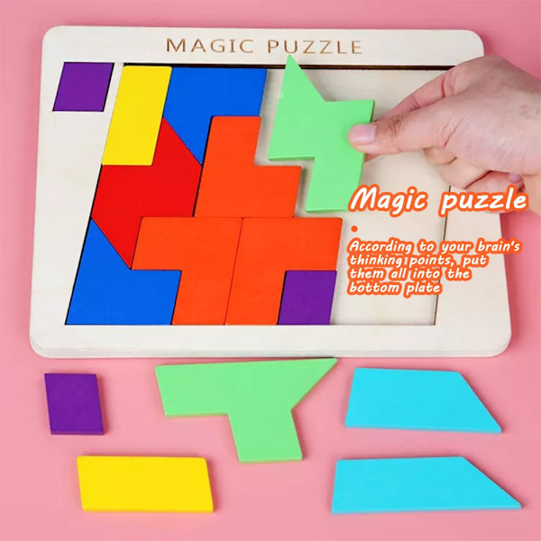 träpussel Geometriska Tangram Teasers Jigsaw Pedagogiska leksaker - Perfet