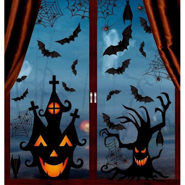 Halloween Window Clings Tarrat - 7 arkkia lepakoita ja hämähäkkejä