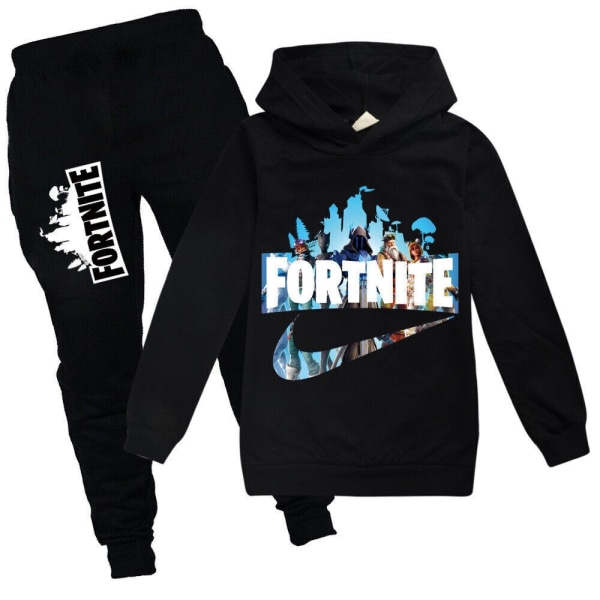 Fortnite træningsoveralls Sæt Hættetrøje Jumper Top+bukser Passer til sportstøj - Perfet black 8-9 years