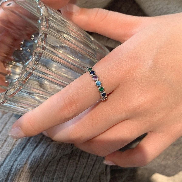 Flerfärgade cirkulära zirkonringar Justerbar ring - Perfet