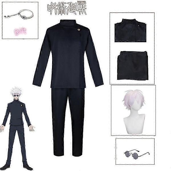 Gojo Satoru Cosplay Uniform Jujutsu Kaisen Gojo Satoru Cosplay Kostume Højskole Uniform Paryk Sæt - Perfekt A4 S
