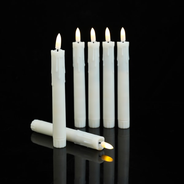6-pack 17,5 cm flimrende flammeløse lys (hvite) med fjernkontroll