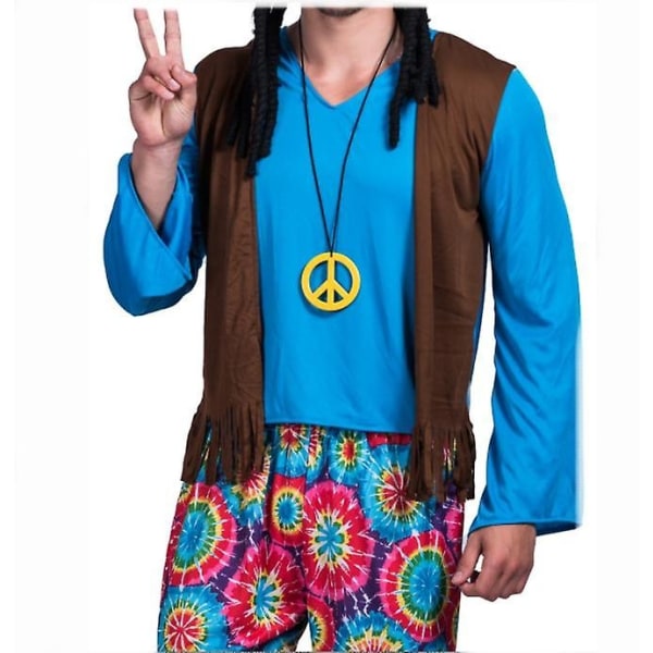 Morden Adult Retro 60s 70s Hippie Love Peace Costume Cosplay Men Halloween Party - Perfet M