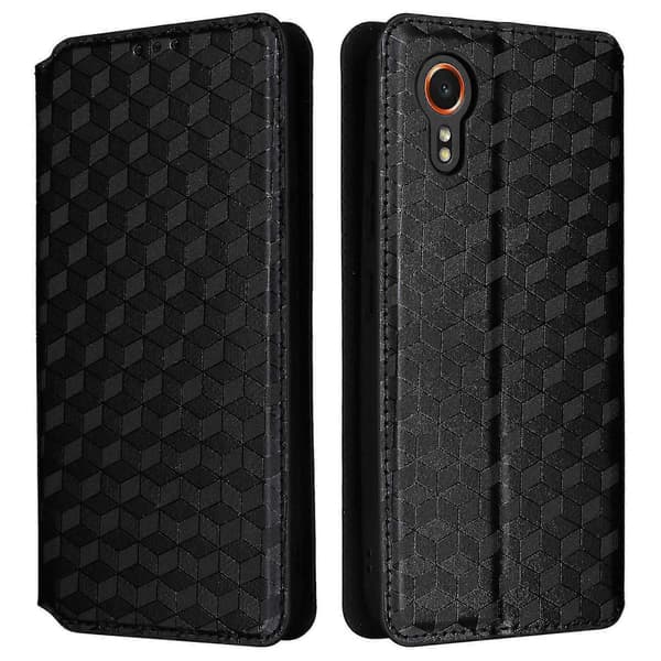 Kompatibel med Samsung Galaxy Xcover 7 Plånboksfodral Rombmönstrat Läder Flipfodral - Perfekt Black