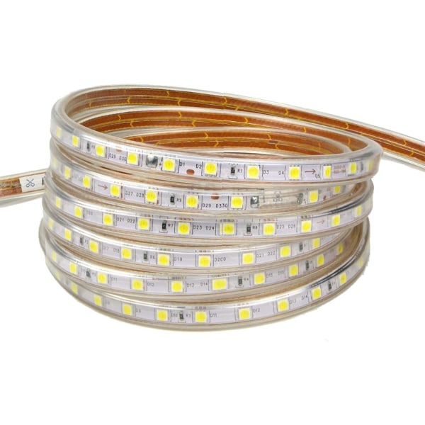 LED stripe, vanntett 220v, 5050 IP65 vanntett, varm hvit (6m) - Perfet