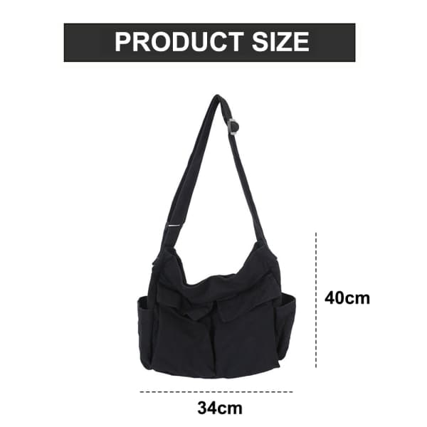 Retro sort lærreds crossbody taske, velegnet til studerende, damemodel.
