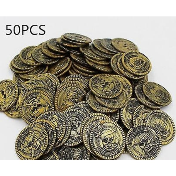 50 stk Plast Bitcoin Gull Skattmynter Kaptein Piratfest Piratskattkiste Barn Skattkiste Mynt Leke Penger-Perfet copper 50 pcs