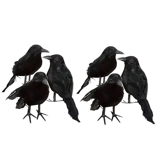6 x Halloween dekoration krage kunstig ravn krage med fjer sort fugl--