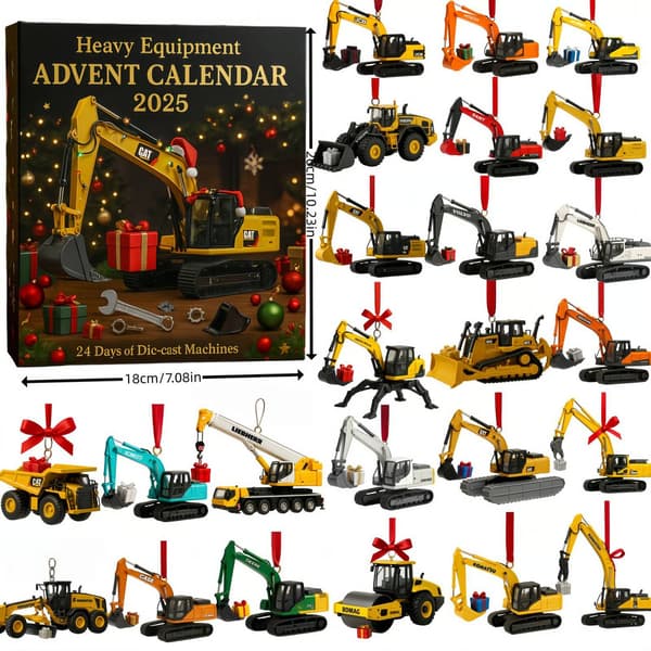 Grävmaskin Adventskalender Blind Box, 2D Platt Julgransdekoration, Julklapp - Perfekt
