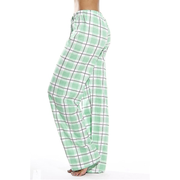 Kvinders pyjamasbukser med lommer, blød flannel plaid pyjamasbukser til kvinder CNMR green S