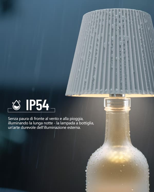 （Oro)Beaeet LED-flasklampa Guld, USB-C uppladdningsbar, trådlös, IP54, 3 dimbara toner, för bordsglasflaskor, bal