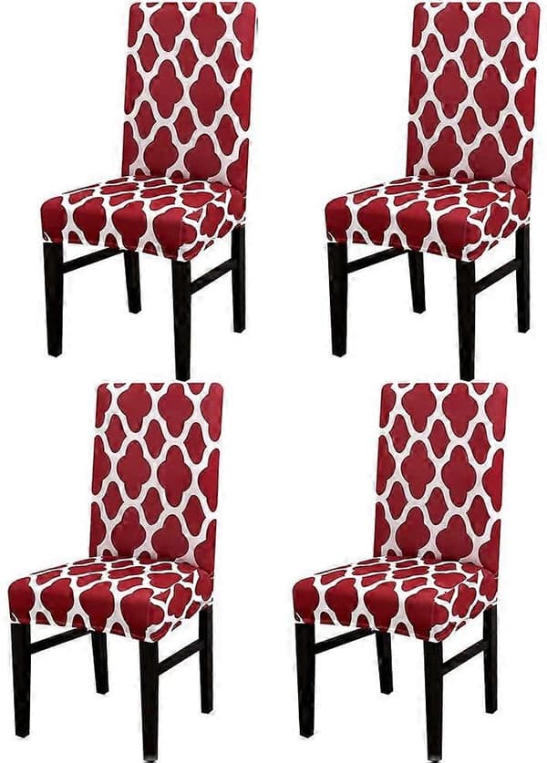 Röd*Vit 4-pack Stickad Jacquard Stretch Stolsöverdrag Set om 6 Dekorativa Skyddande Avtagbara Stolsöverdrag Sitsöverdrag (Stickad Grå)
