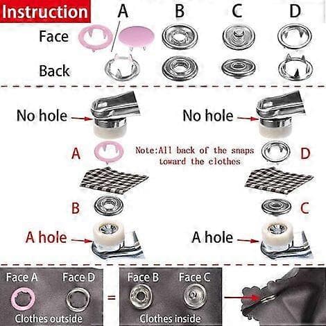 200 st Snap Button Set Ihåliga Solida Snap Metallspännen Ringknapp Snäppar Sömnadshantverk