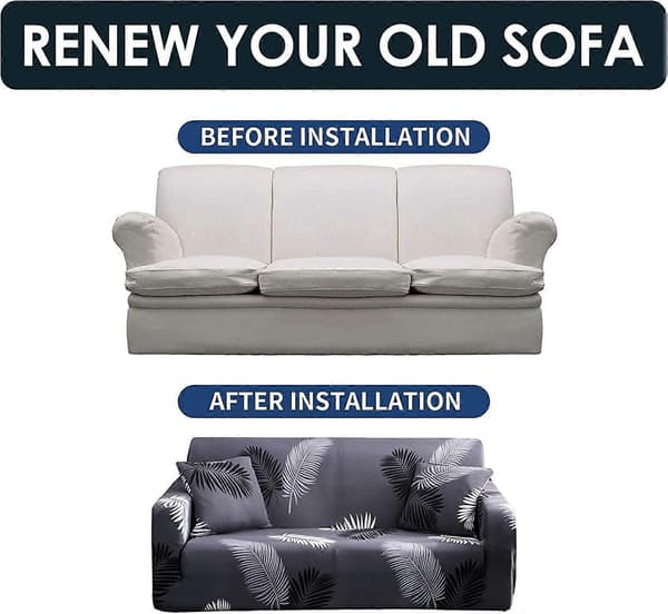 Stretch Sofföverdrag Tryckta Sofföverdrag Sofföverdrag för 2-sits Soffor Elastiskt Universellt Möbelskydd (Medium, Svart Fjäder)