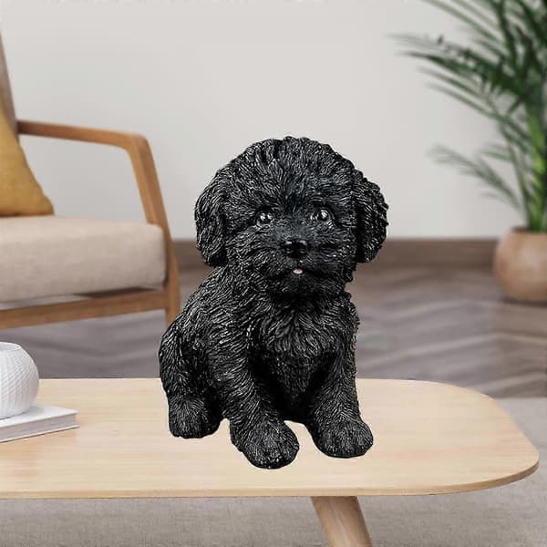 （Svart)Hundfigur i harts, djurskulptur, samlarobjekt kompatibelt med vardagsrumsbord