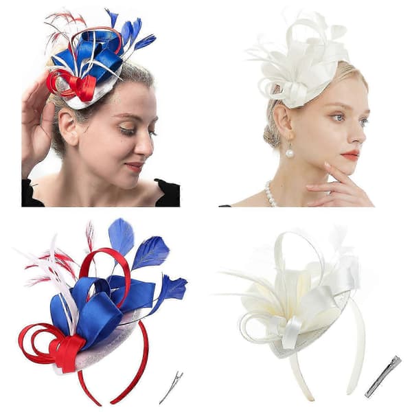 off white Elegant Bröllop Hårband med Blomma Pillbox för Sminkfest för Bröllopsfest Mrs. Maisel