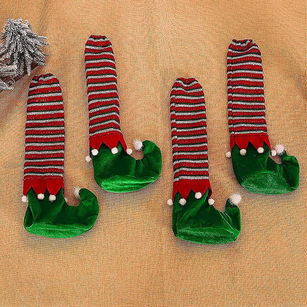 4 st Jul Stolsbensskydd, Randiga Tomte Strumpor, Jul Stolsstrumpor