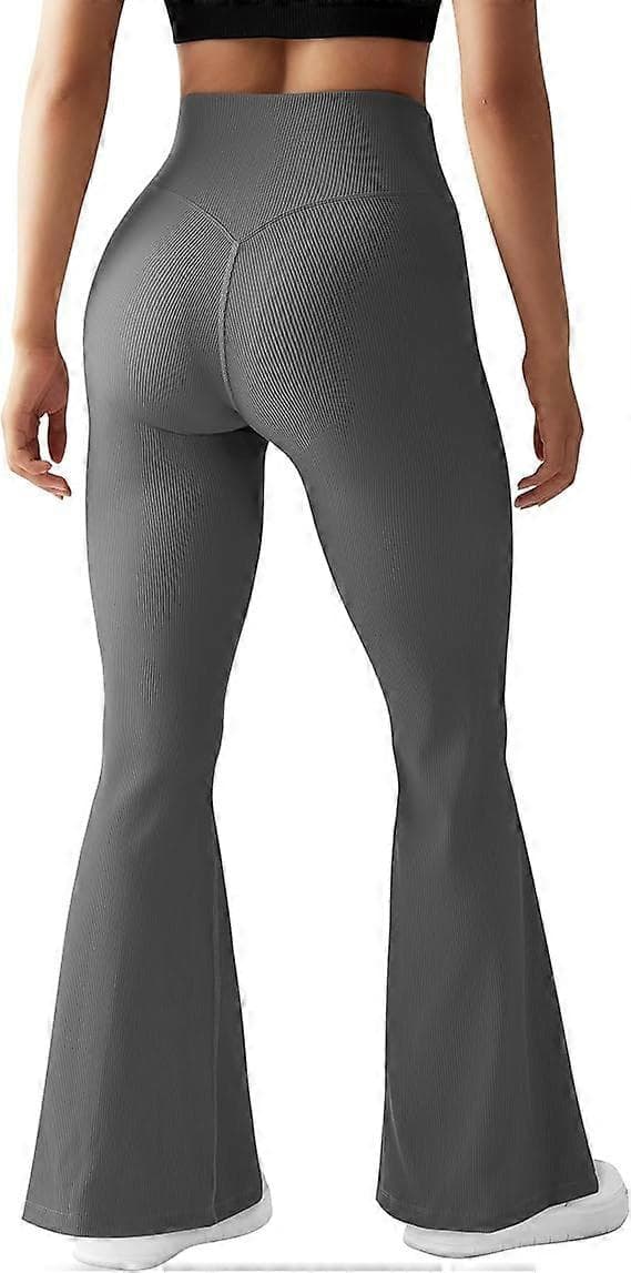 grauSWomen's Ribbade Korsade Midja Utsvängda Yogabyxor Utsvängda
