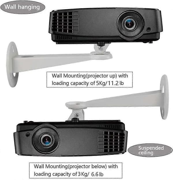 Mini Projektor Väggfäste/Projektorhängare/CCTV Säkerhetskamera Hus Monteringsfäste (Vit) - Rotation 360 (Vit)