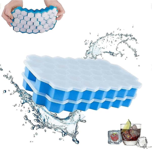 Isbitsformar med lock, 2-pack 74 isbitar Silikagel Flexibel, BPA-fri med gåva