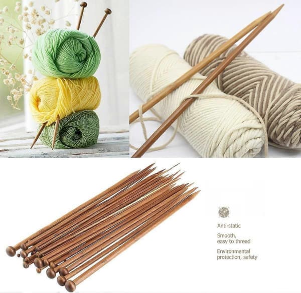 Stickningsnålar Set 18 Storlekar Bambu Enkelspetsiga Stickningsnålar 25cm