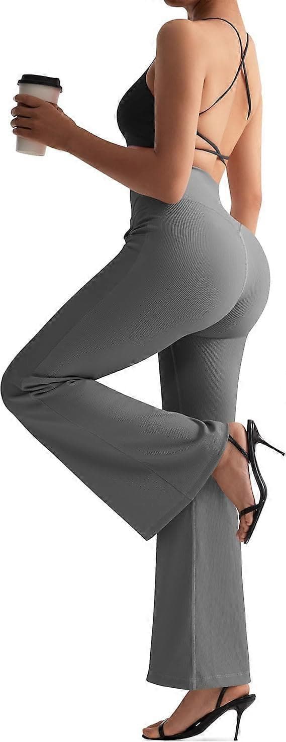 grauSWomen's Ribbade Korsade Midja Utsvängda Yogabyxor Utsvängda