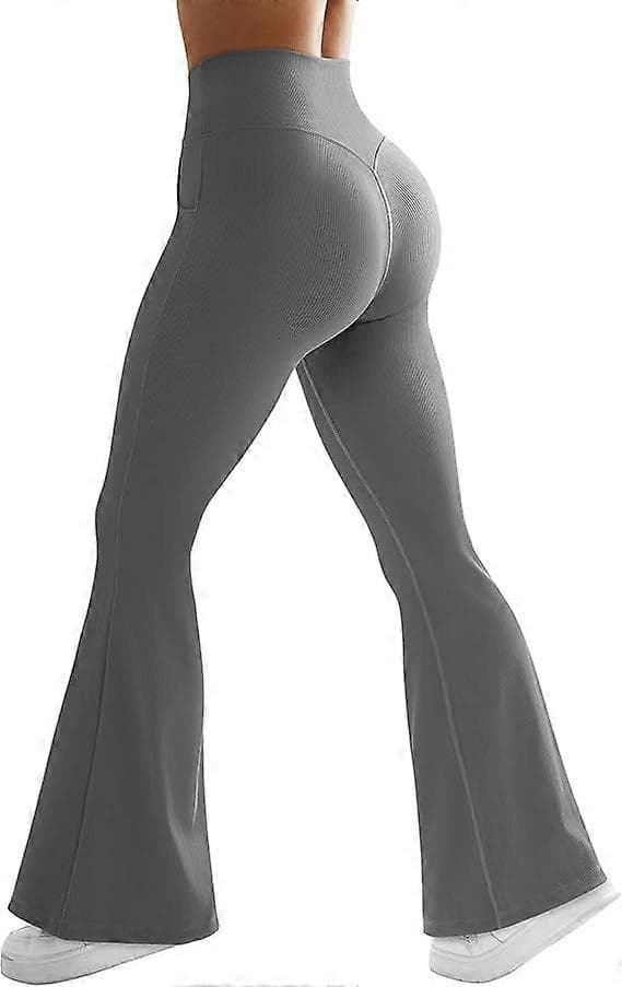 grauSWomen's Ribbade Korsade Midja Utsvängda Yogabyxor Utsvängda