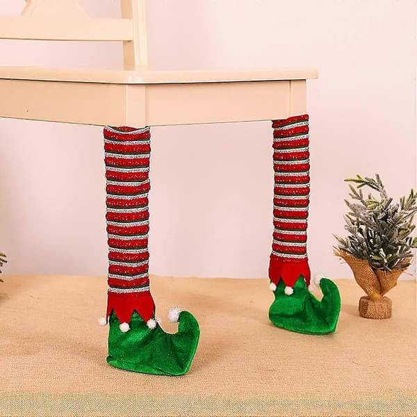 4 st Jul Stolsbensskydd, Randiga Tomte Strumpor, Jul Stolsstrumpor