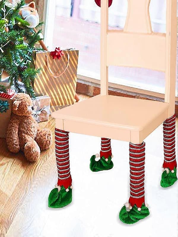 4 st Jul Stolsbensskydd, Randiga Tomte Strumpor, Jul Stolsstrumpor