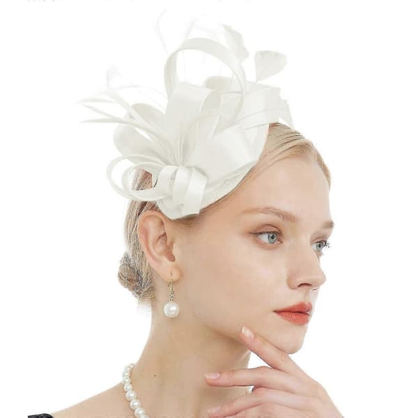 off white Elegant Bröllop Hårband med Blomma Pillbox för Sminkfest för Bröllopsfest Mrs. Maisel