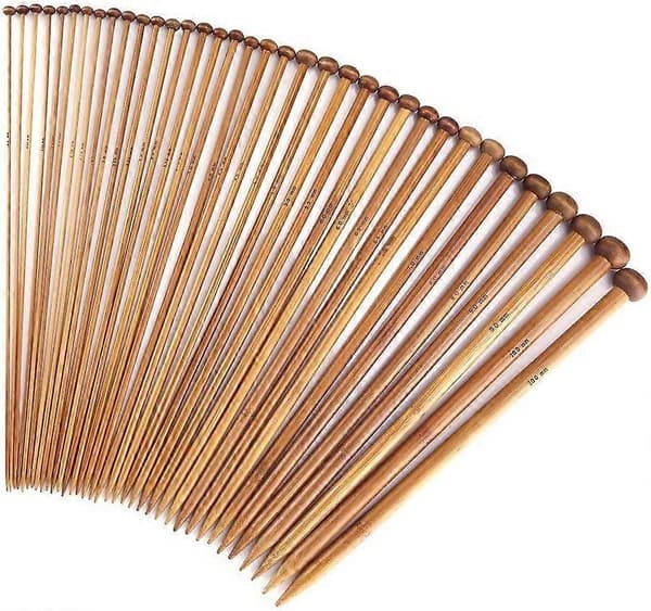 Stickningsnålar Set 18 Storlekar Bambu Enkelspetsiga Stickningsnålar 25cm