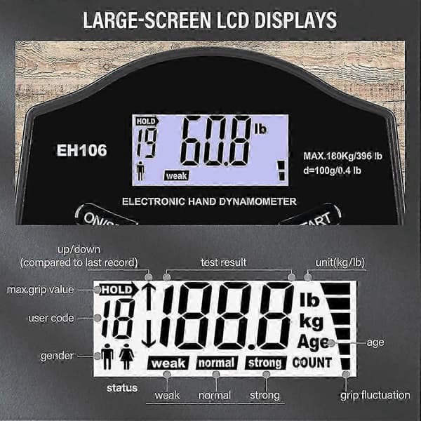 Grip Strength Tester, 396Lbs/180Kg Digital Hand Dynamometer Greppstyrkemätare USB LCD-skärm Handversion