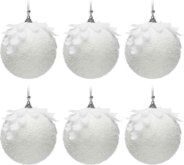 6 st Glitter Vita Julgranskulor, Glittrande Julgransprydnader