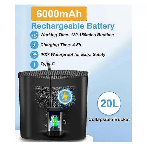Uppladdningsbar bärbar campingdusch, 6000mAh batteri
