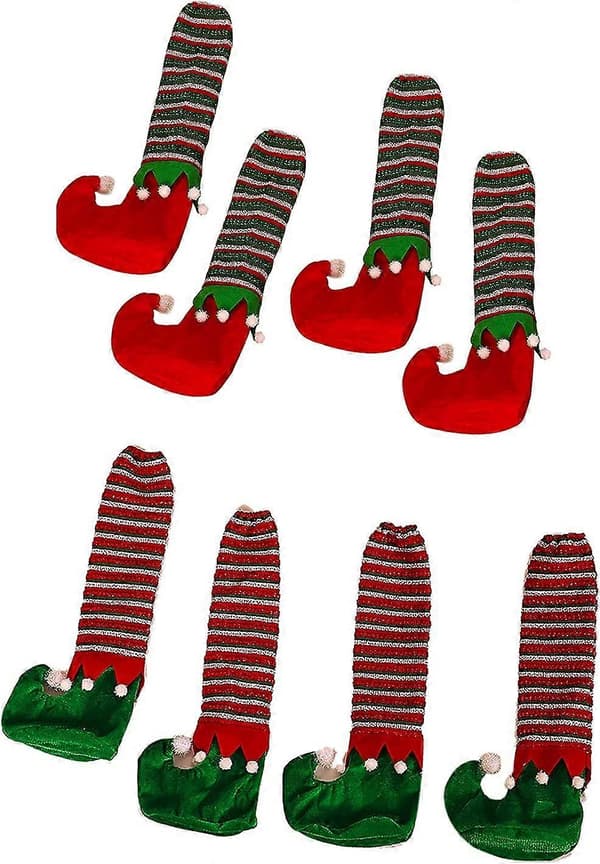 4 st Jul Stolsbensskydd, Randiga Tomte Strumpor, Jul Stolsstrumpor