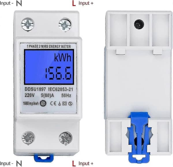 LCD Digital Elmätare AC 5(80)A Enfas KWH-mätare för DIN-skenamontering