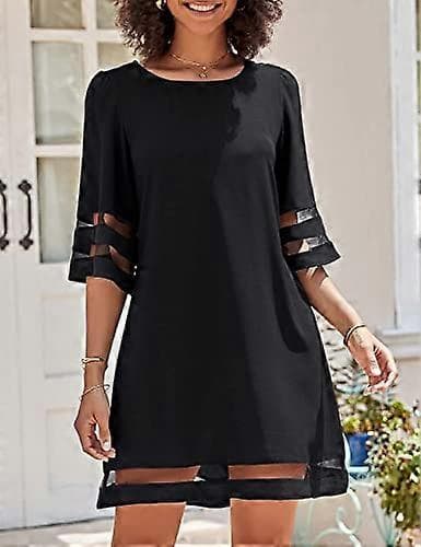 XXLLadies Casual Rund Hals Mesh Panel, Utsvängd Ärm Lös Tunika Klänning