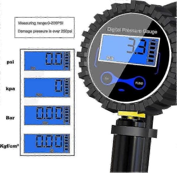 Högprecisions digital däcktrycksmätare med 250 Psi och integrerad påfyllningspistol